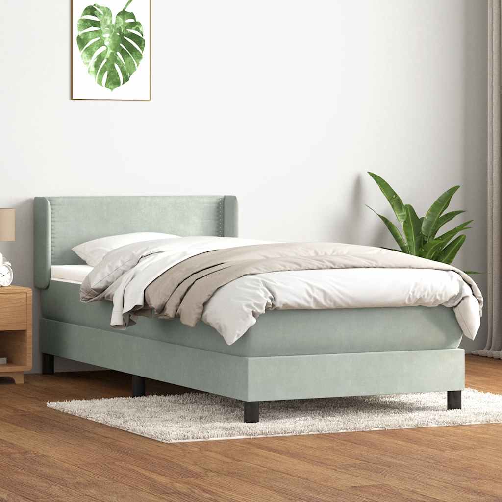 Box Spring krevet s madracem svijetlo sivi 90x220 cm baršun