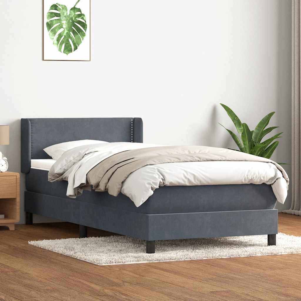 Box spring krevet s madracem tamnosivi 90x220 cm baršunasti