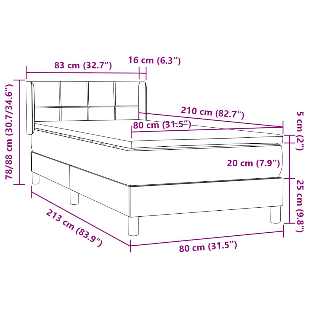 Box Spring krevet s madracem tamno sivi 80x210 cm baršun