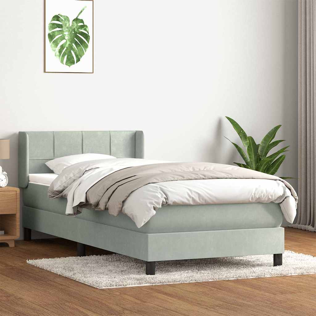 Box Spring krevet s madracem svijetlo sivi 90x210 cm baršun
