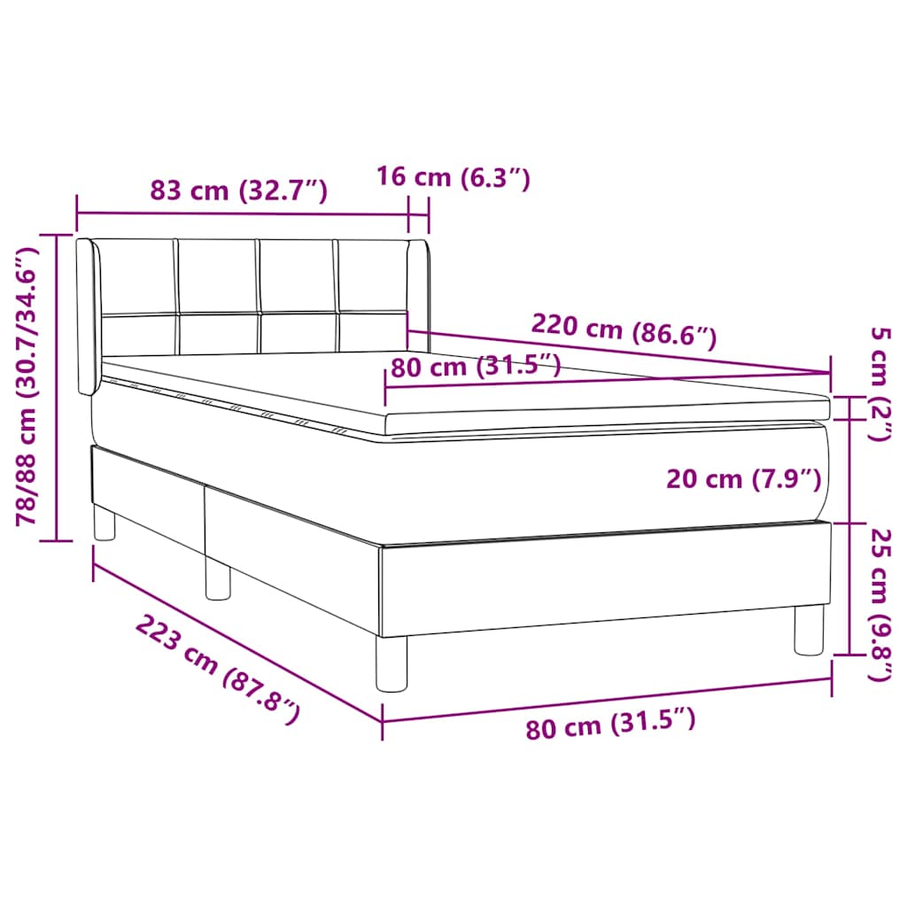 Box Spring krevet s madracem tamnozeleni 80x220 cm baršun