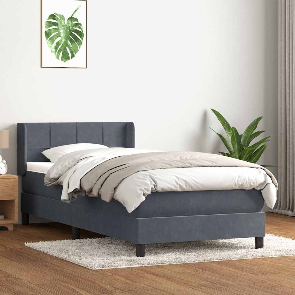 Box spring krevet s madracem tamnosivi 90x220 cm baršunasti