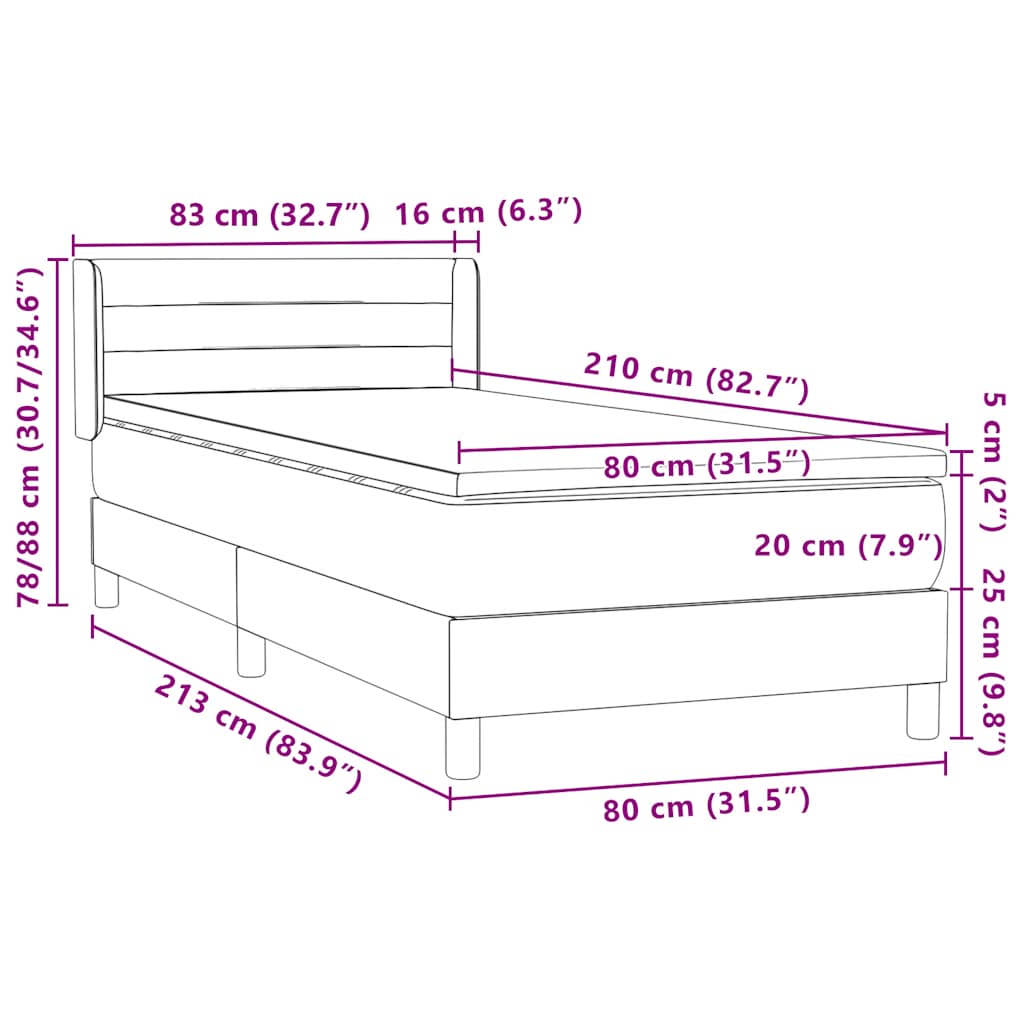 Box Spring krevet s madracem tamno sivi 80x210 cm baršun