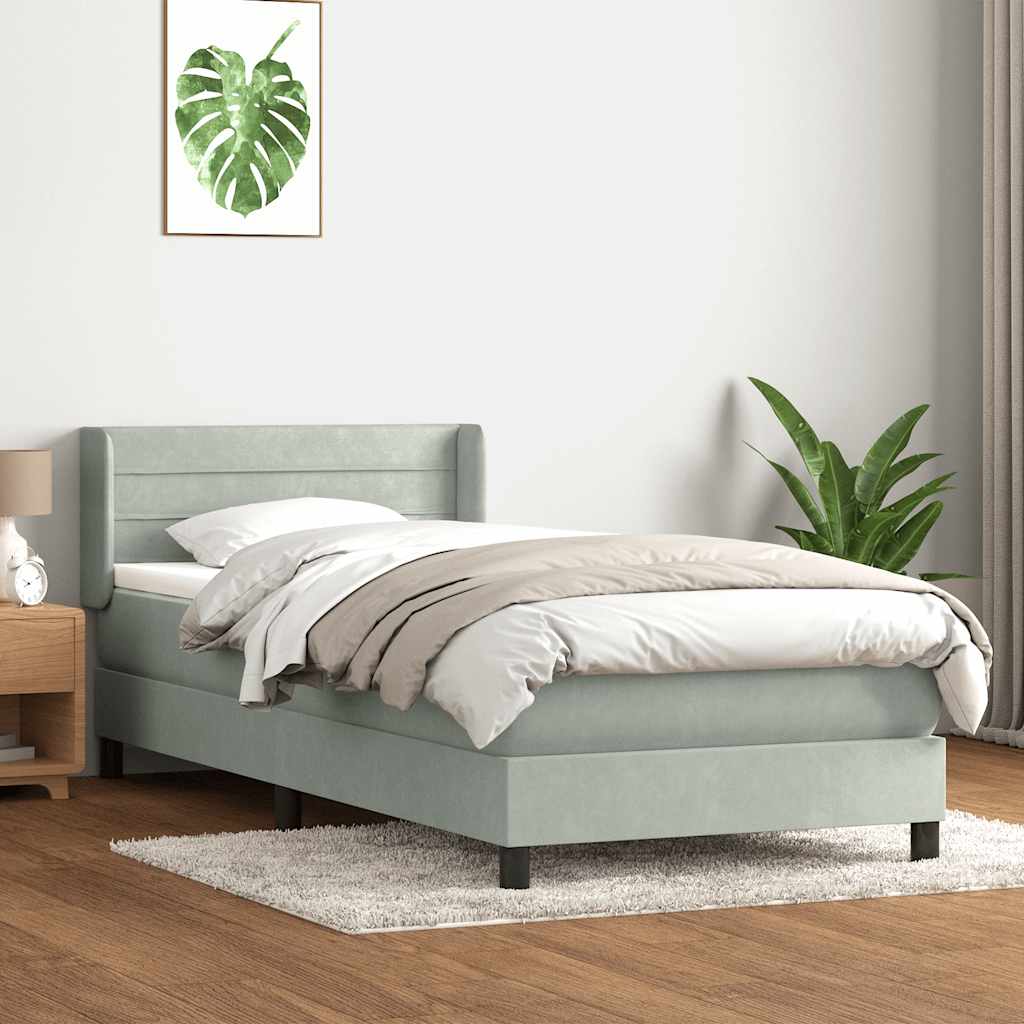 Box Spring krevet s madracem svijetlo sivi 90x210 cm baršun