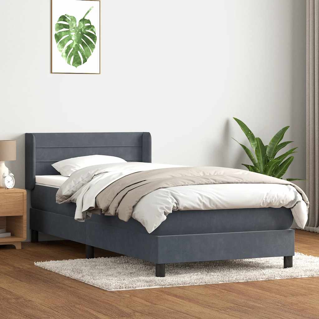 Box spring krevet s madracem tamnosivi 90x220 cm baršunasti
