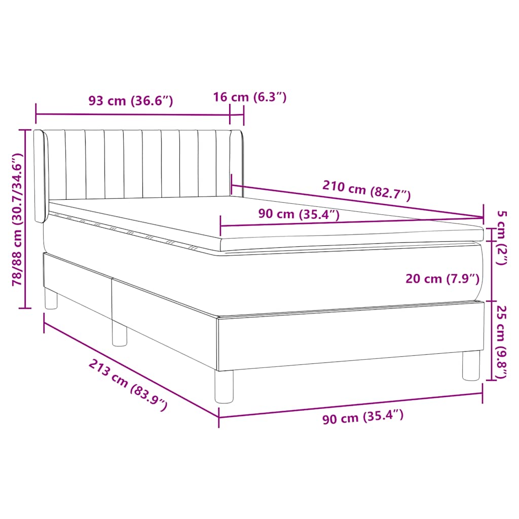 Box Spring krevet s madracem ružičasti 90x210 cm samt