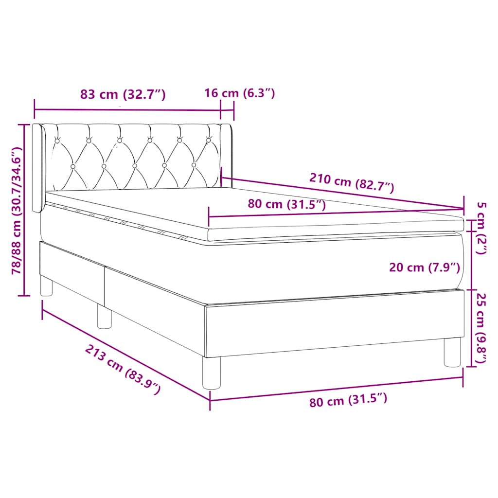 Box Spring krevet s madracem svijetlo sivi 80x210 cm baršun