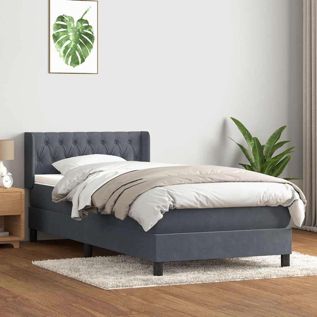 Box spring krevet s madracem tamnosivi 90x220 cm baršunasti
