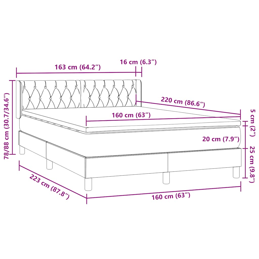 Box Spring krevet s madracem tamno zeleni 160x220 cm baršun