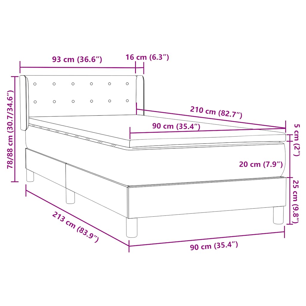 Box Spring krevet s madracem ružičasti 90x210 cm samt