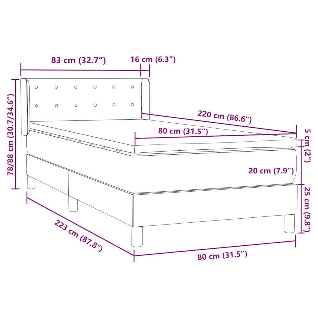 Box spring krevet s madracem tamnoplavi 80x220 cm baršunasti