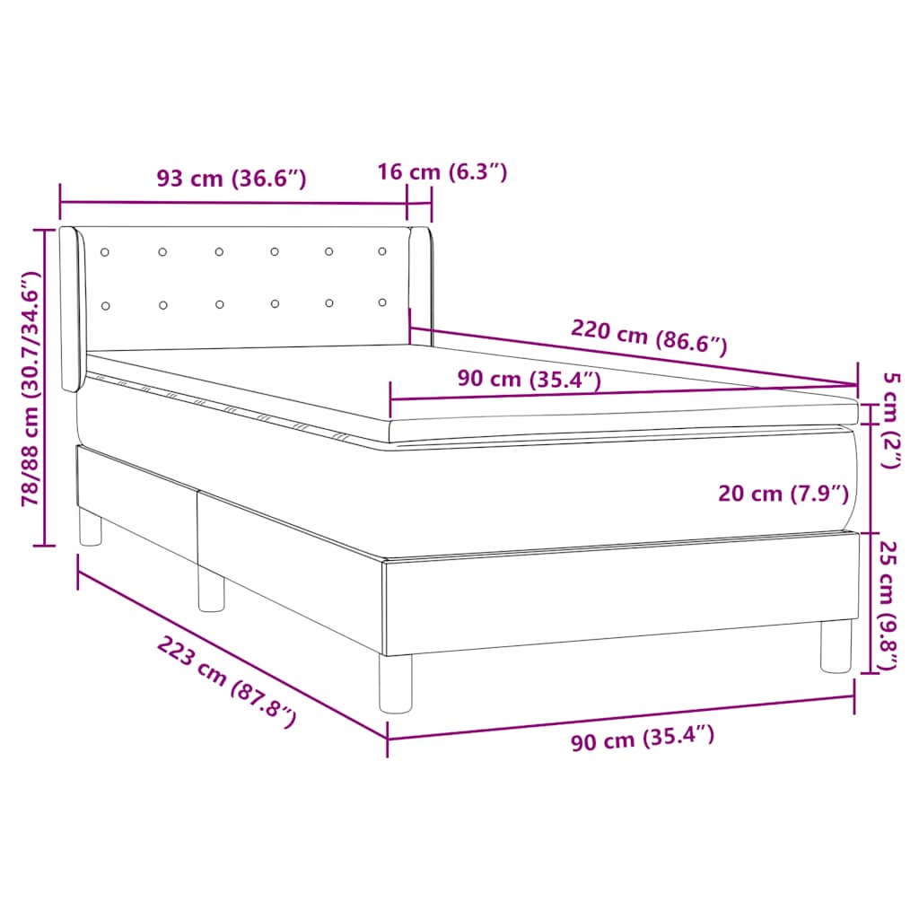 Box spring krevet s madracem ružičasti 90x220 cm baršunasti