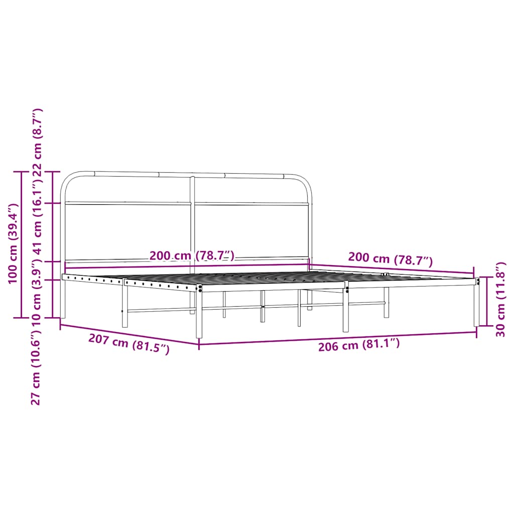 Metalni okvir kreveta bez madraca smeđa boja hrasta 200x200 cm