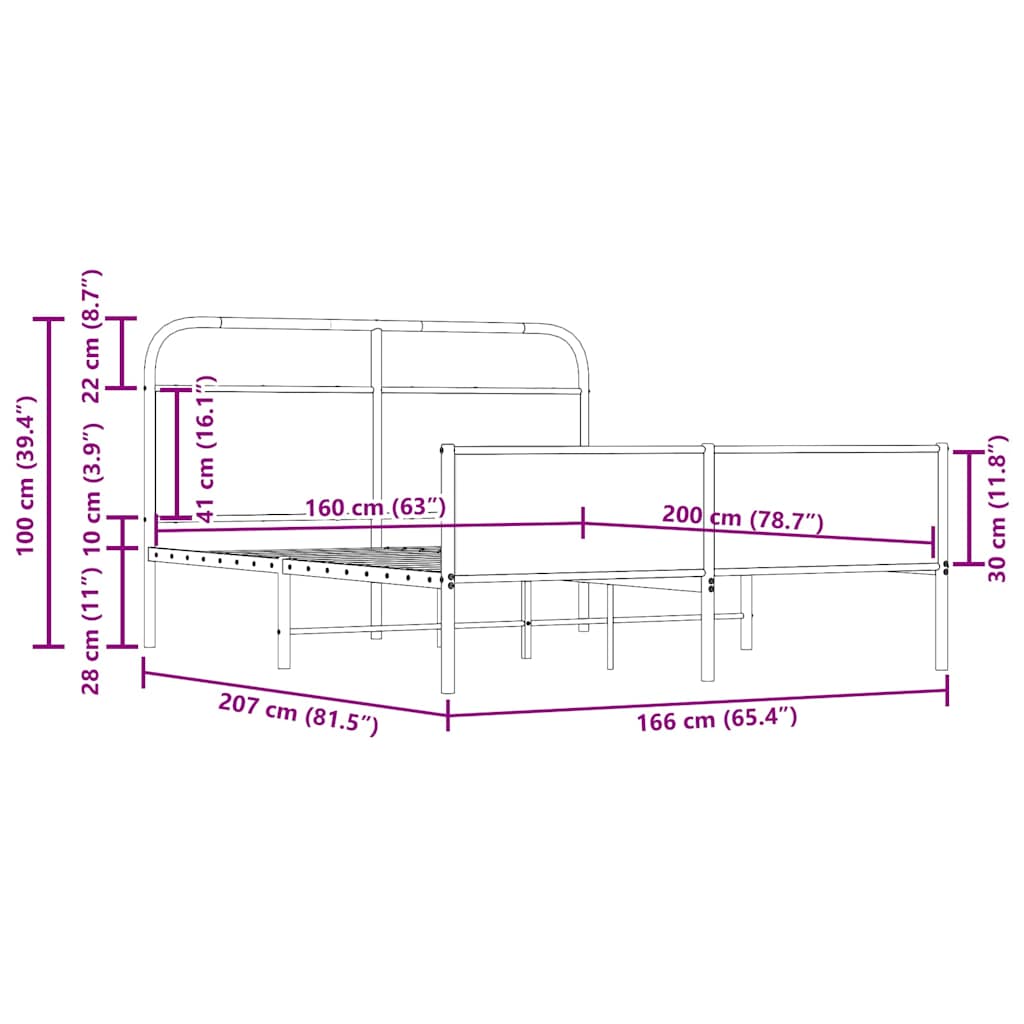 Metalni okvir kreveta bez madraca boja hrasta 160x200 cm