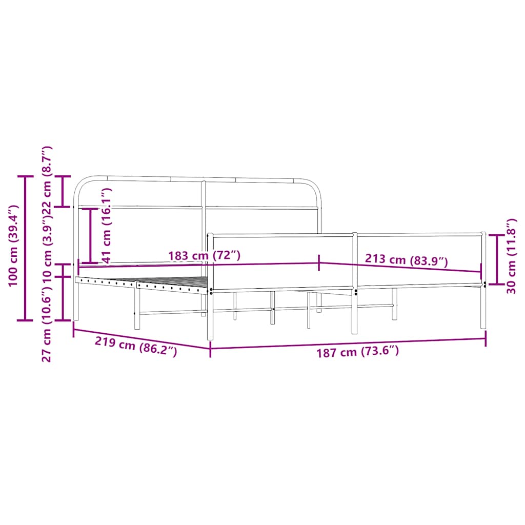 Metalni okvir kreveta bez madraca boja hrasta 183x213 cm