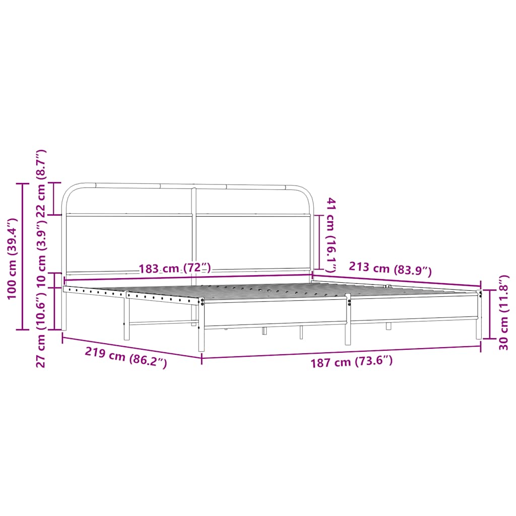 Metalni okvir kreveta bez madraca boja hrasta sonome 183x213 cm