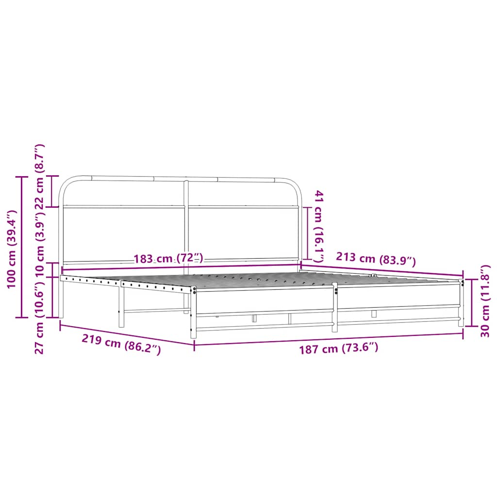 Metalni okvir kreveta bez madraca boja hrasta sonome 183x213 cm