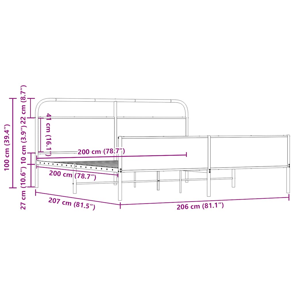 Metalni okvir kreveta bez madraca boja hrasta sonome 200x200 cm
