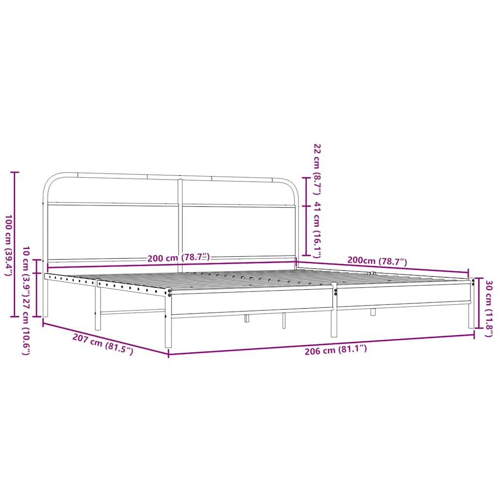 Metalni okvir kreveta bez madraca smeđa boja hrasta 200x200 cm