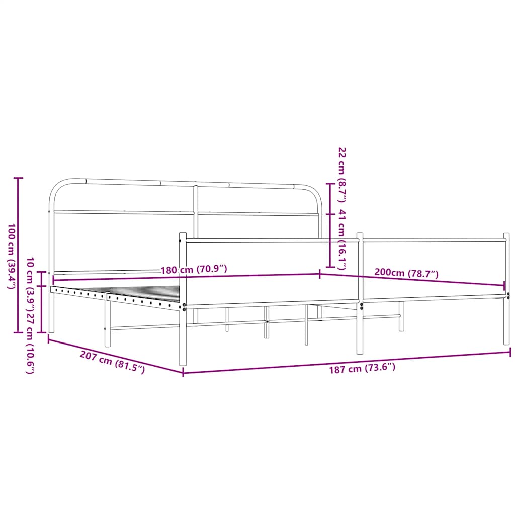 Metalni okvir kreveta bez madraca smeđa boja hrasta 180x200 cm