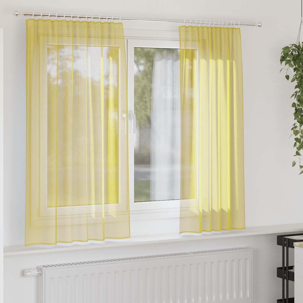 Voile zavjese s džepovima za šipke 2 kom žute Žuta 140 x 175 cm