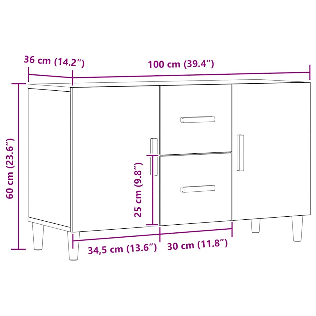 Komoda boja hrasta artisan 100 x 36 x 60 cm konstruiranog drva