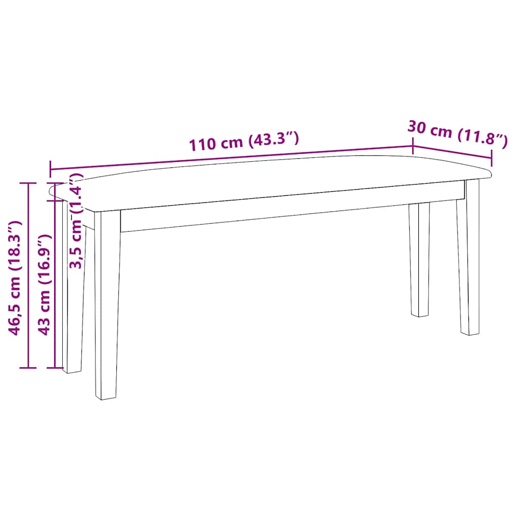 Klupa 110 cm bijela puna drvena guma