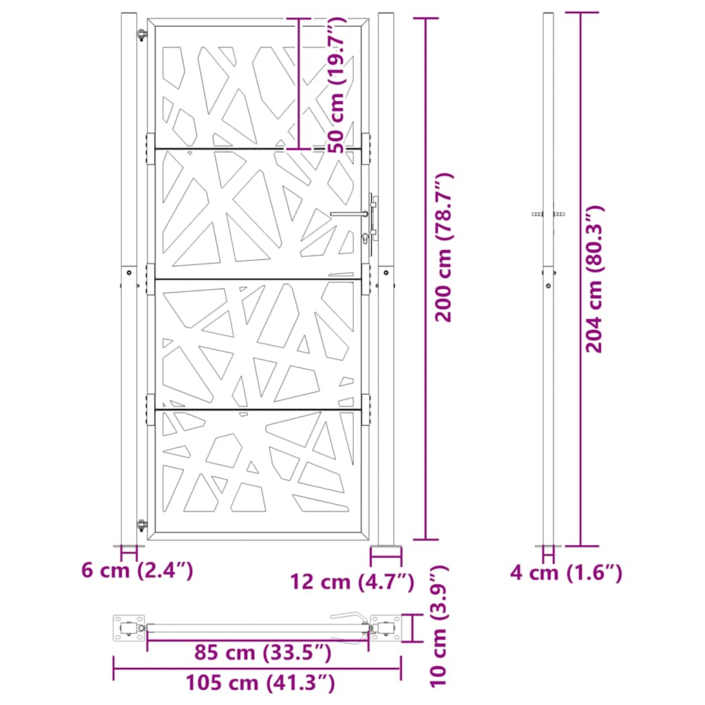Vrtna vrata 100x200 cm Otporna na vremenske uvjete Čelična svjetlosna konstrukcija