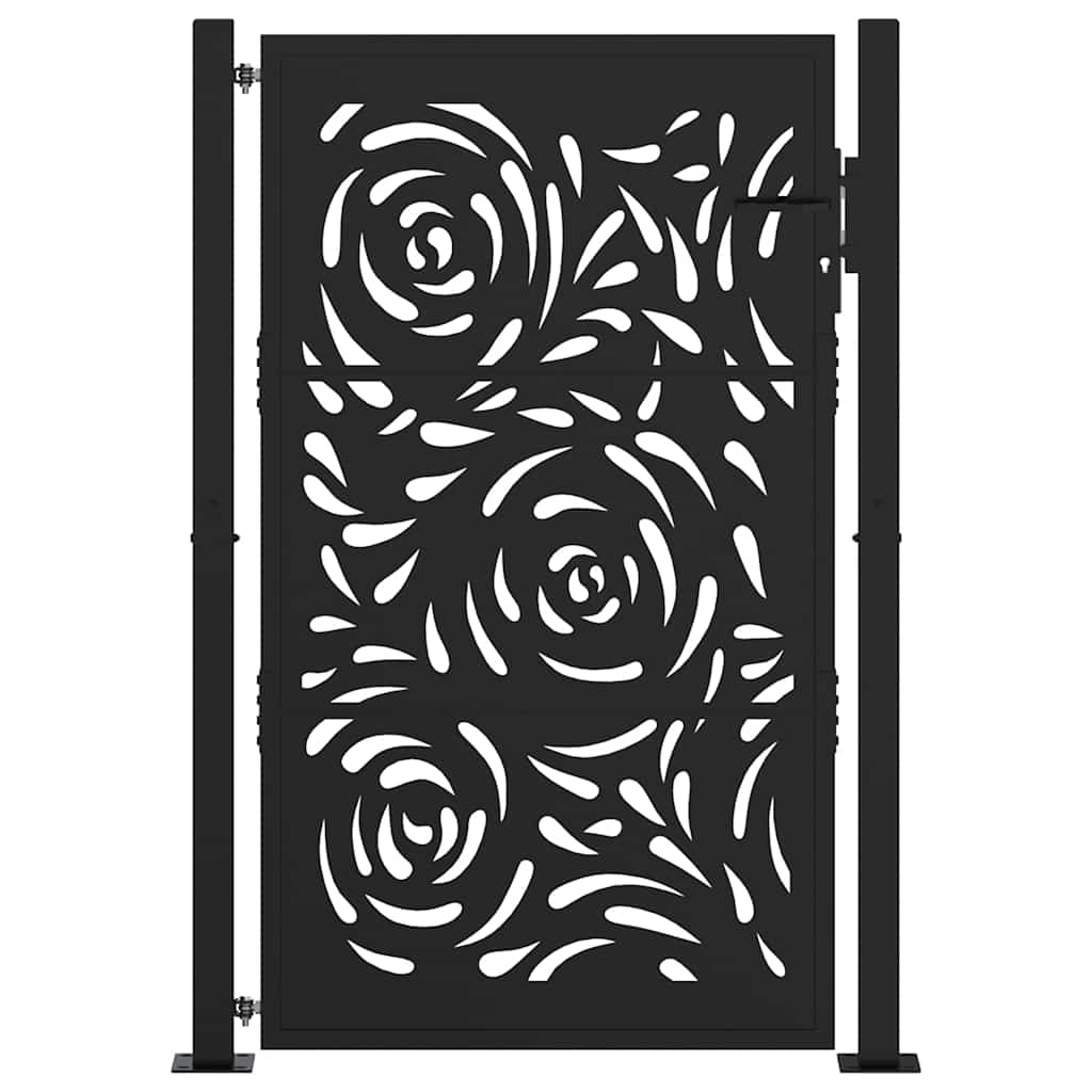 Vrtna vrata crna 100x150 cm čelična dizajn plamena
