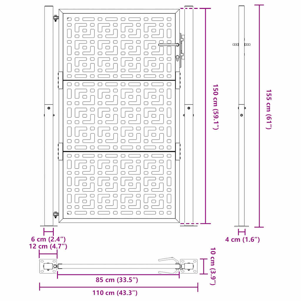 Vrtna vrata crna 100x150 cm čelična križna konstrukcija