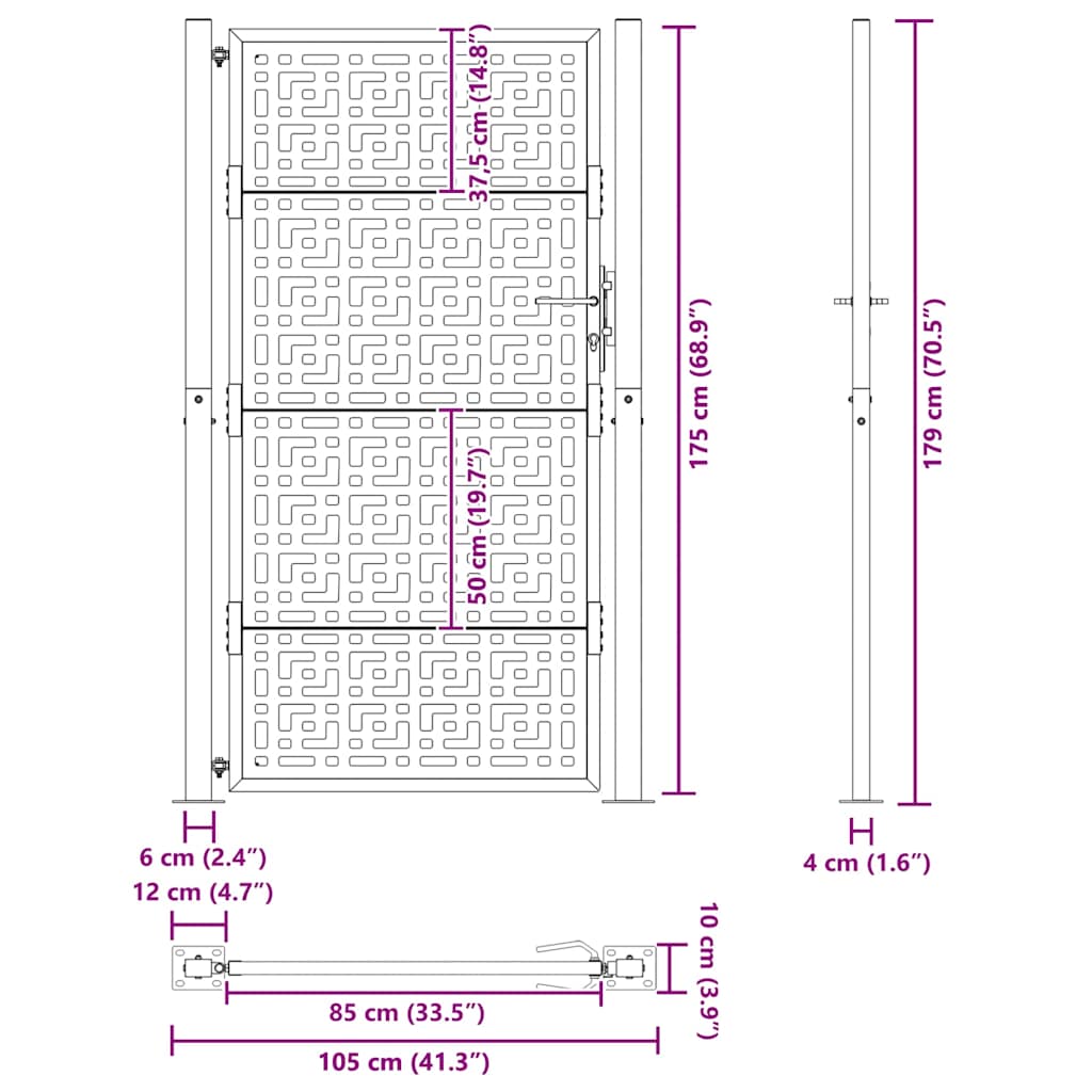 Vrtna vrata 100x175 cm Otporna na vremenske uvjete Čelična Križni Dizajn