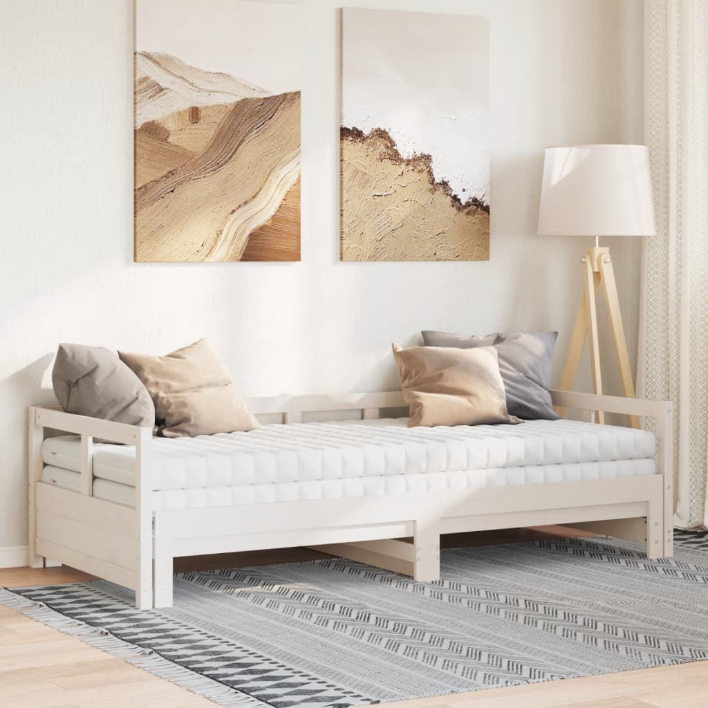 Dnevni krevet na razvlačenje s madracima 90x200 cm od borovine