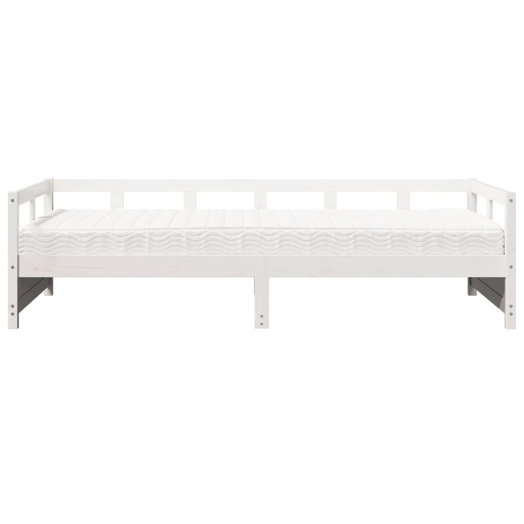 Dnevni krevet s madracem bijeli 90 x 200 cm masivna borovina