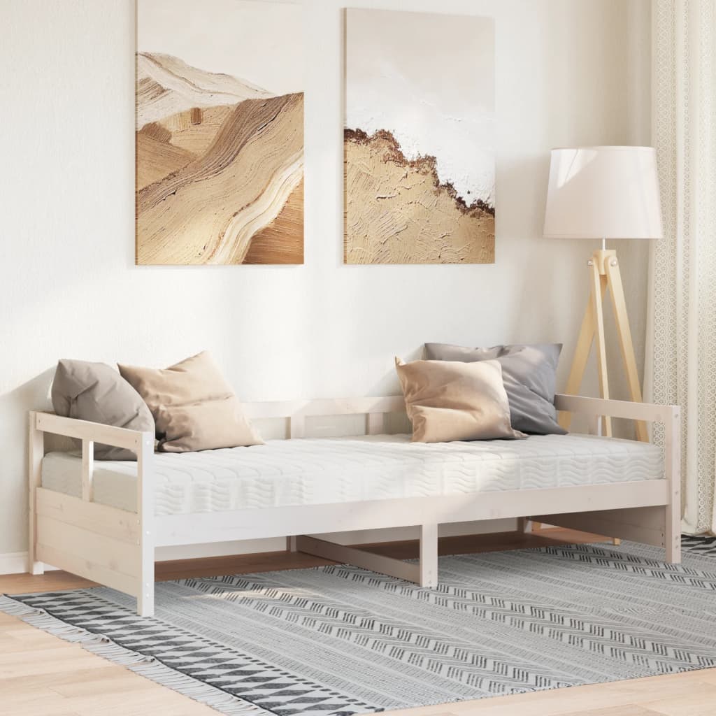 Dnevni krevet s madracem bijeli 90 x 200 cm masivna borovina