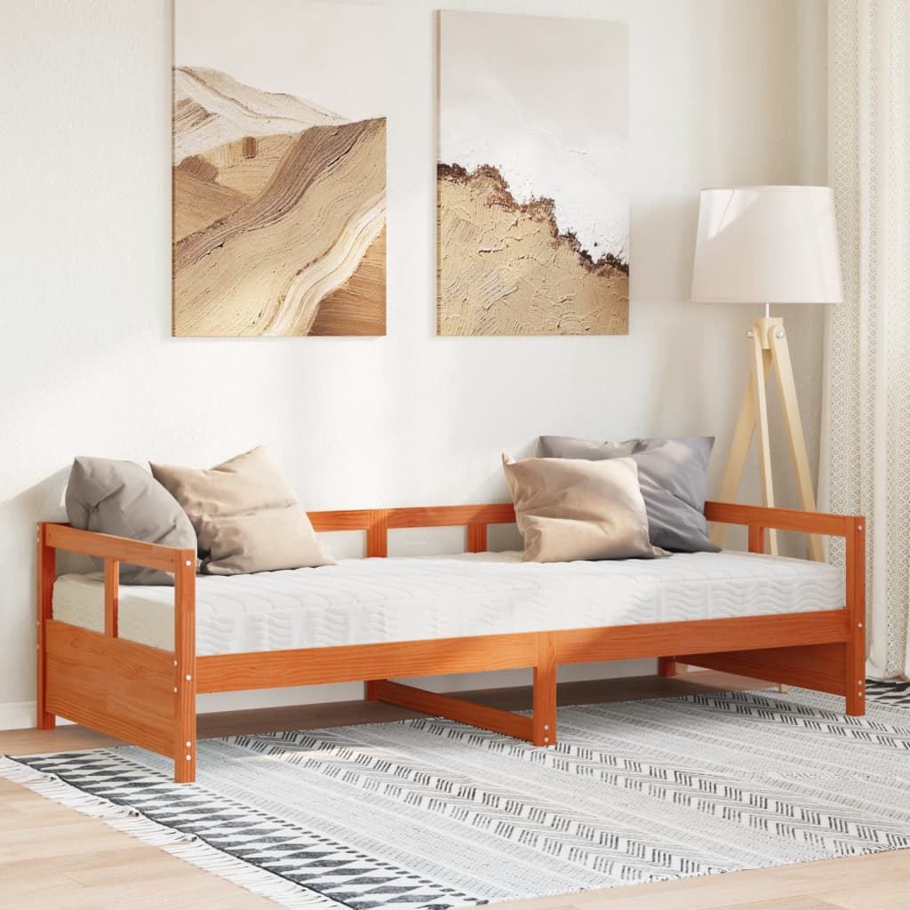 Dnevni krevet s madracem voštano smeđi 90x200 cm od borovine