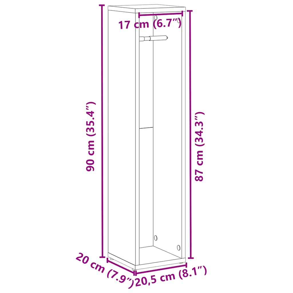 Kupaonski ormarić s držačem za role crni 20,5x20x90 cm