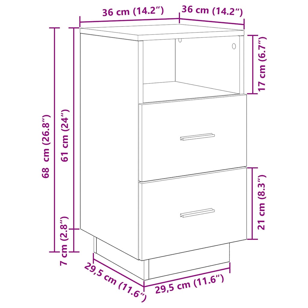 Noćni ormarići 2 kom s 2 ladice beton siva 36x36x68 cm