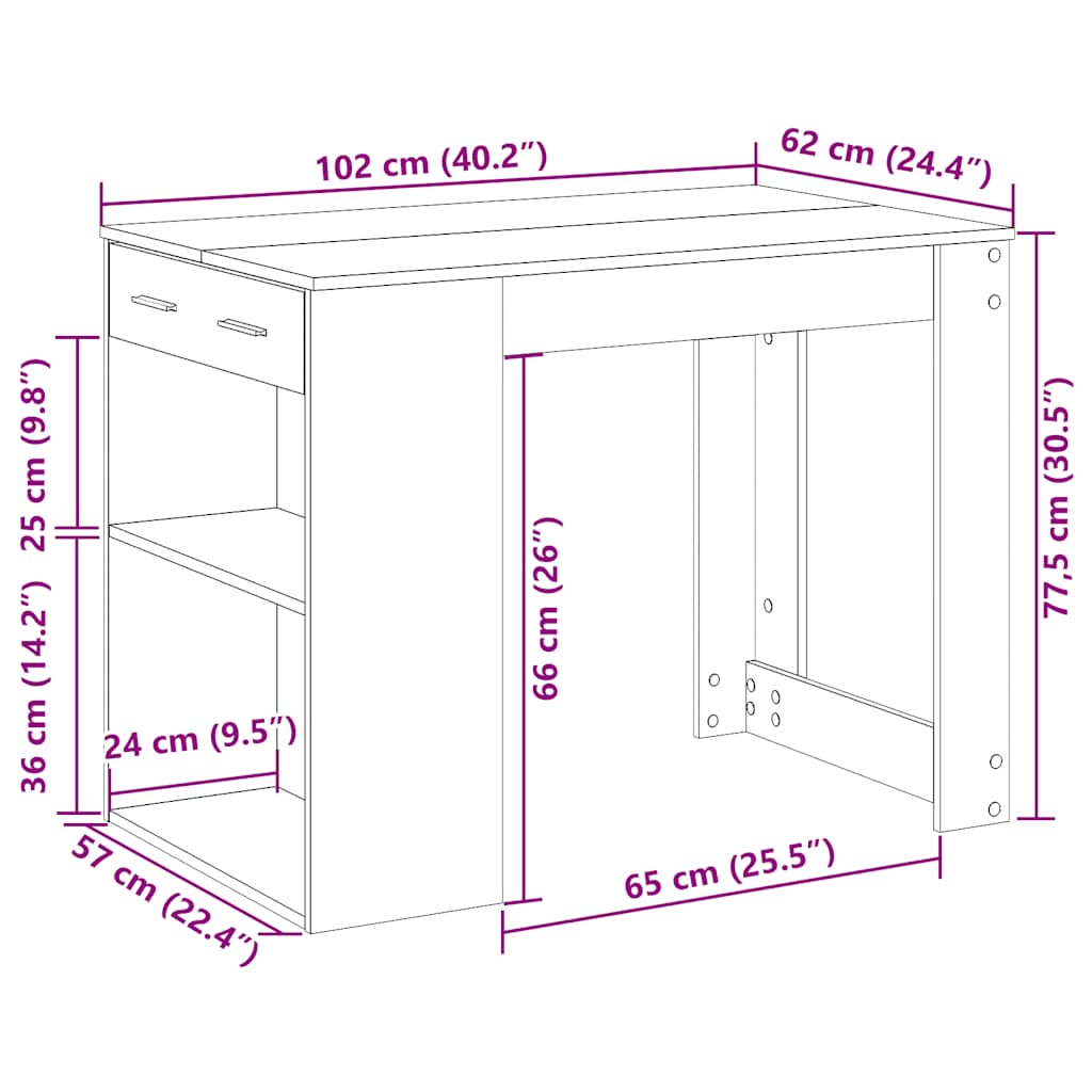 Radni stol s ladicom i policom crni hrast 102x62x77,5 cm