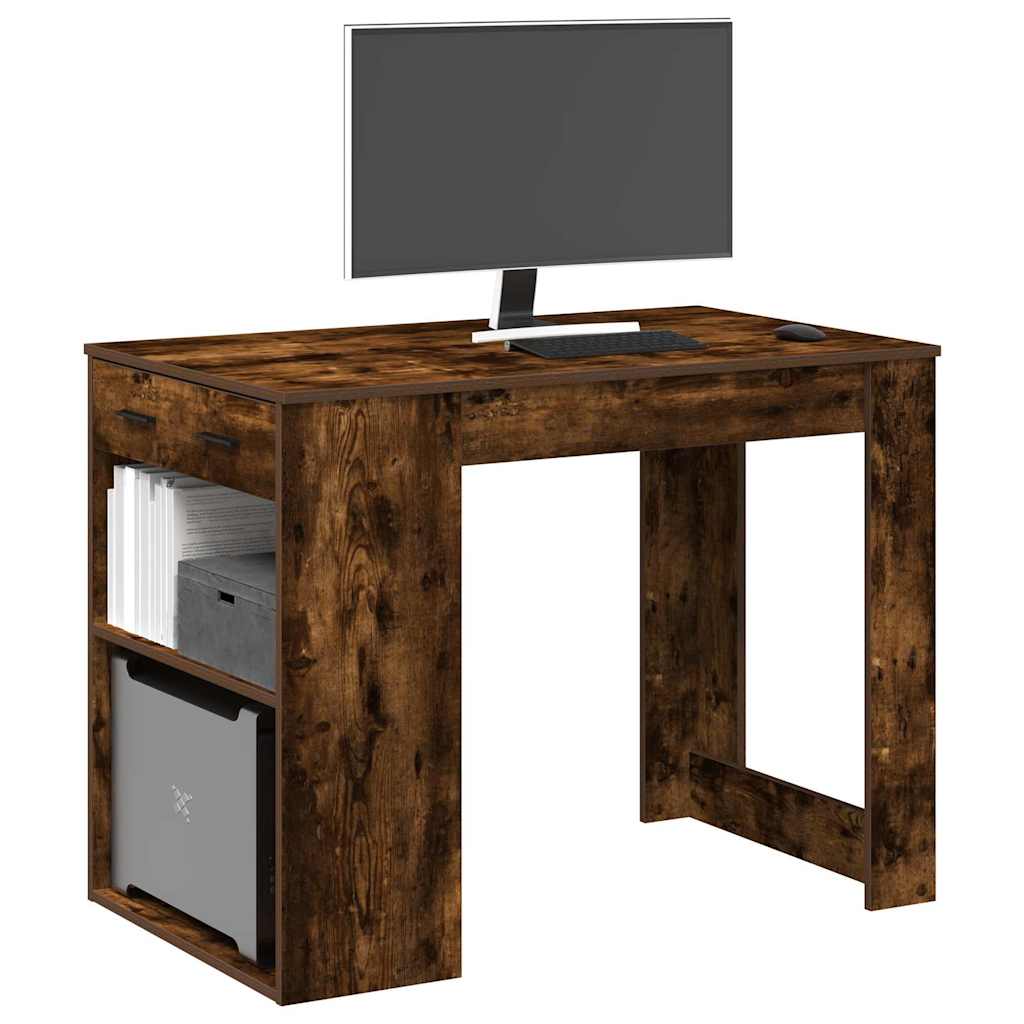 Radni stol s ladicom i policom dimljeni hrast 102x62x77,5 cm