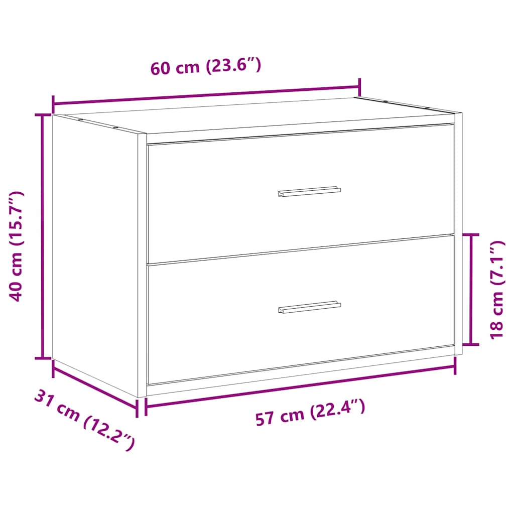 Ormarić s 2 ladice bijeli 60x31x40 cm izrađeno drvo