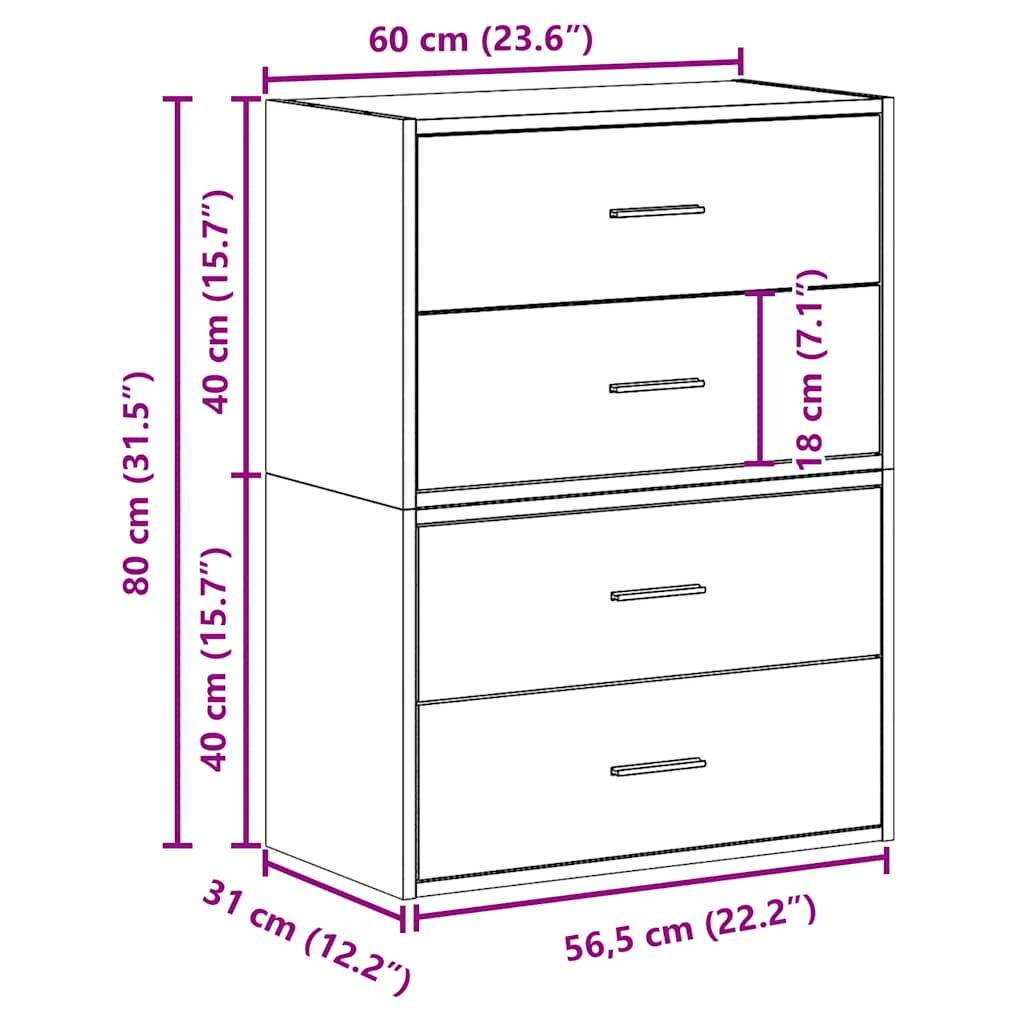 Ormari s 2 ladice 2 kom crni hrast 60x31x40cm konstruirano drvo