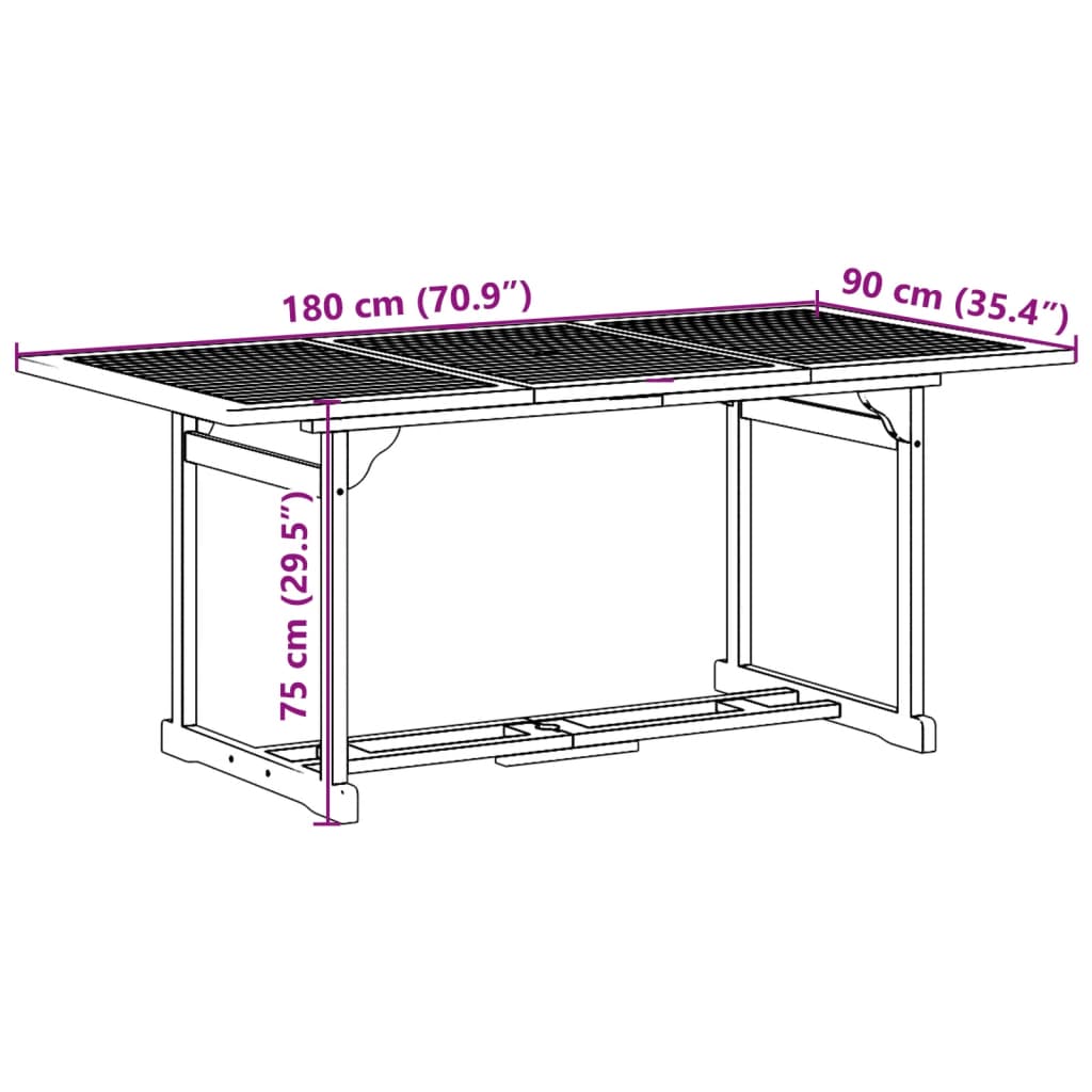 7-dijelni vrtni blagovaonski set 180x90x75 cm bagremovog drva