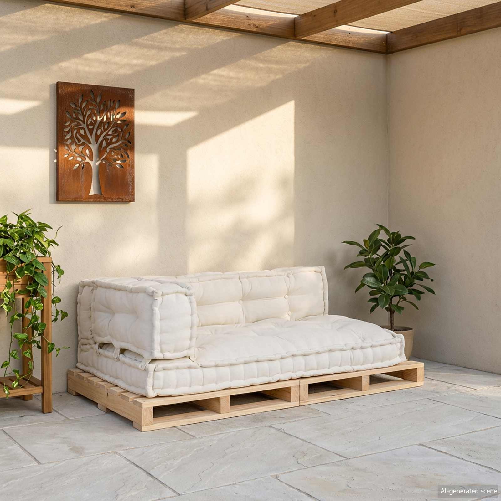 Jastučić za paletni kauč 3 pcs Krem 120 x 80 x 34 cm Tkanina