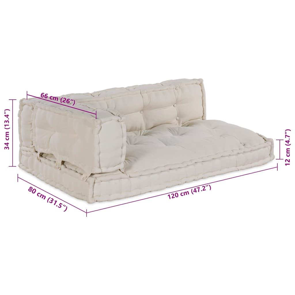 Jastučić za paletni kauč 3 pcs Krem 120 x 80 x 34 cm Tkanina