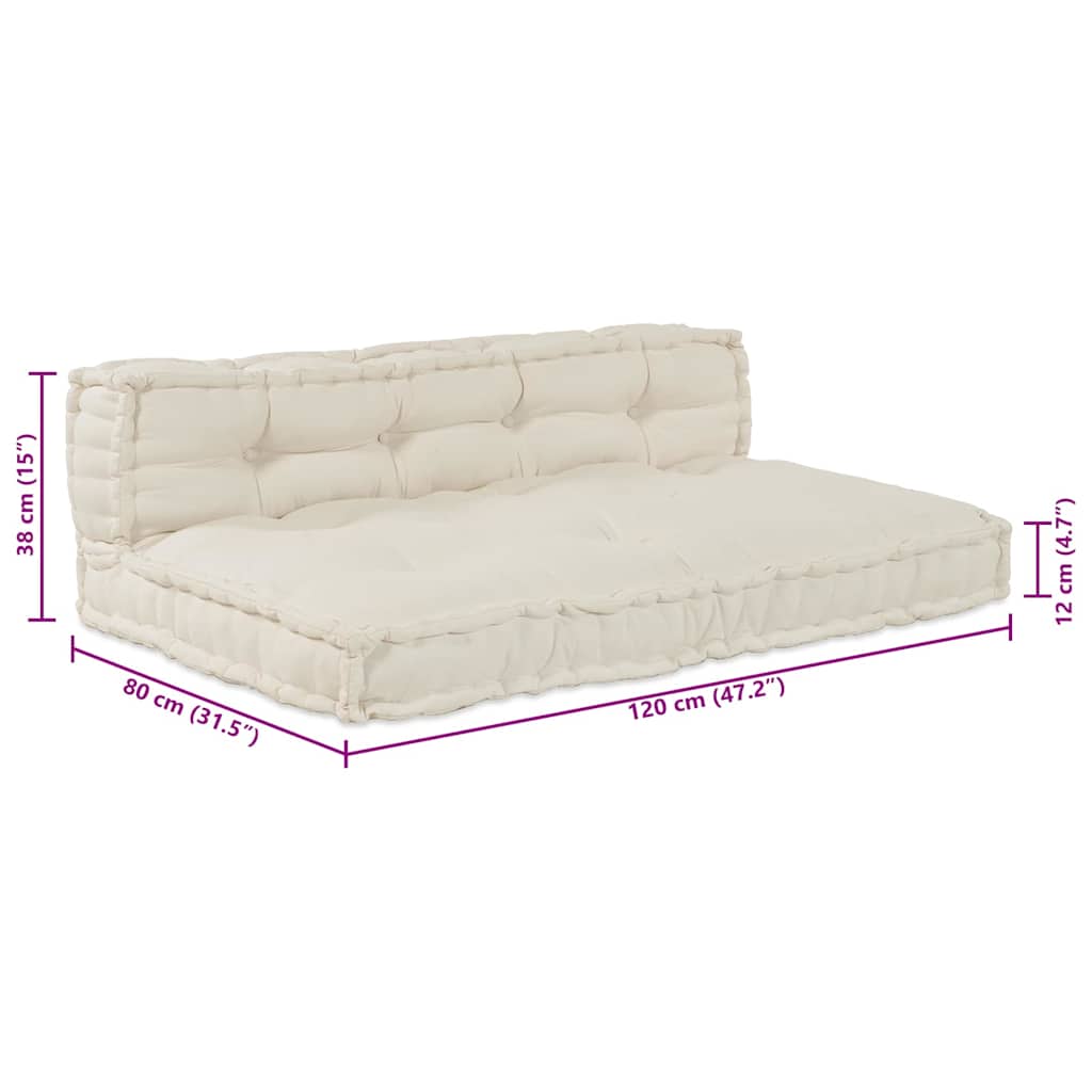 Jastučić za paletni kauč 2 pcs Krem 120 x 80 x 38 cm Tkanina