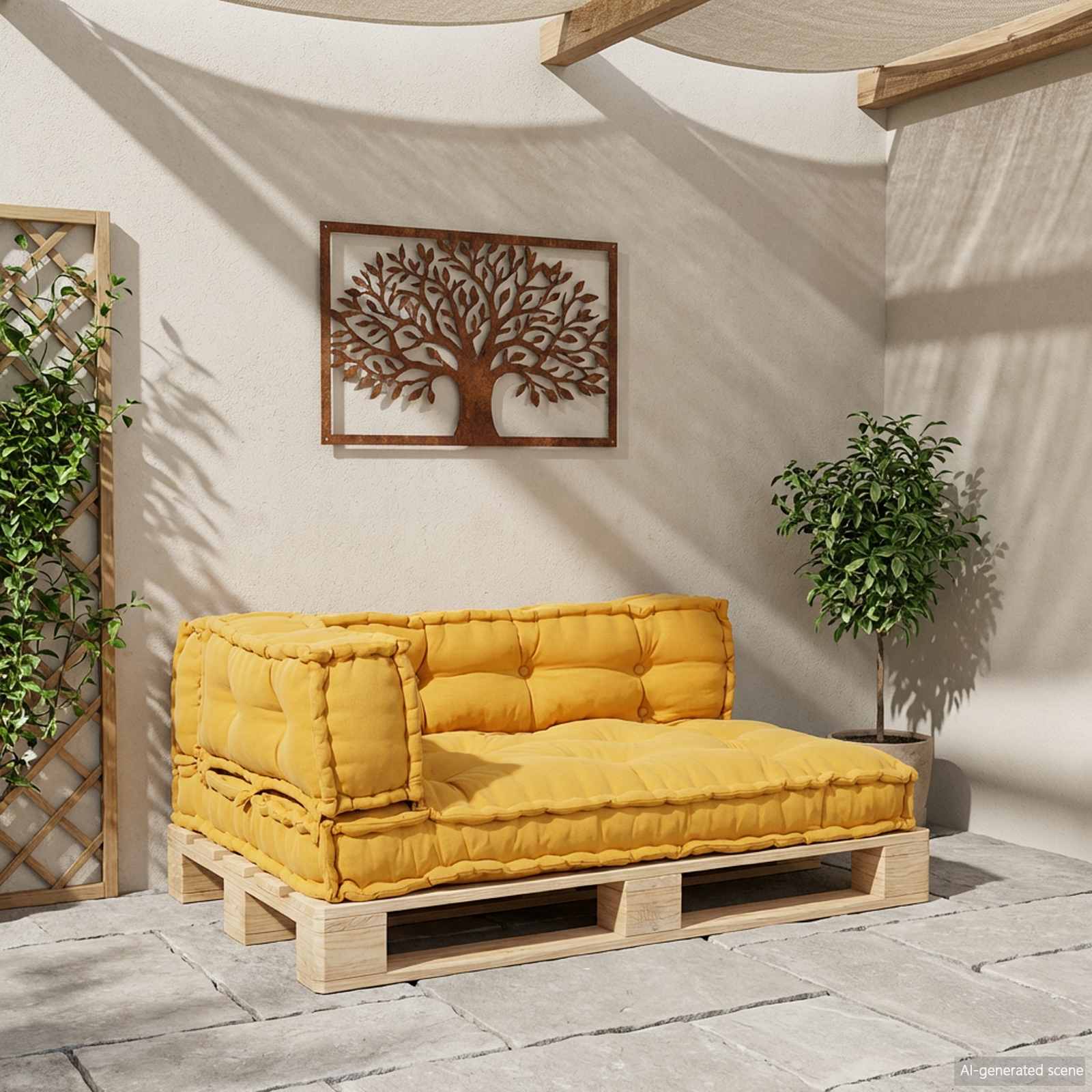 Jastučić za paletni kauč 3 pcs Žuta 120 x 80 x 38 cm Tkanina
