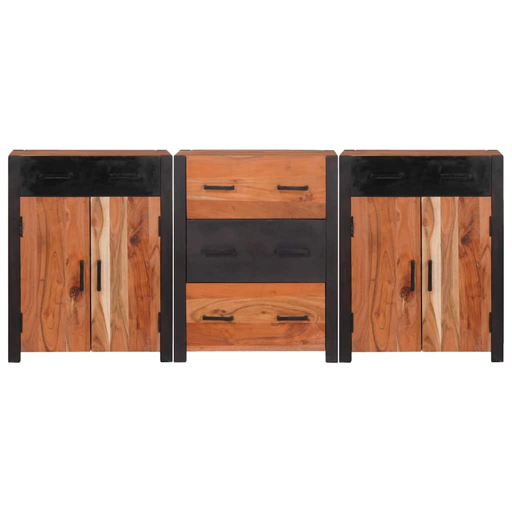 Kreveta 3 pcs Smeđa 165 x 30 x 75 cm Čvrsto drvo akacije