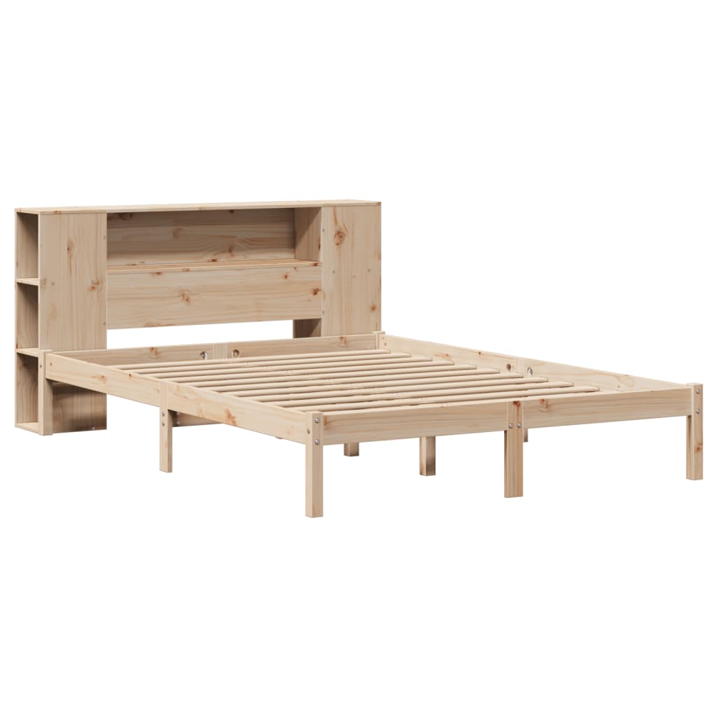 Krevet s regalom za knjige bez madraca 135x190 cm od borovine
