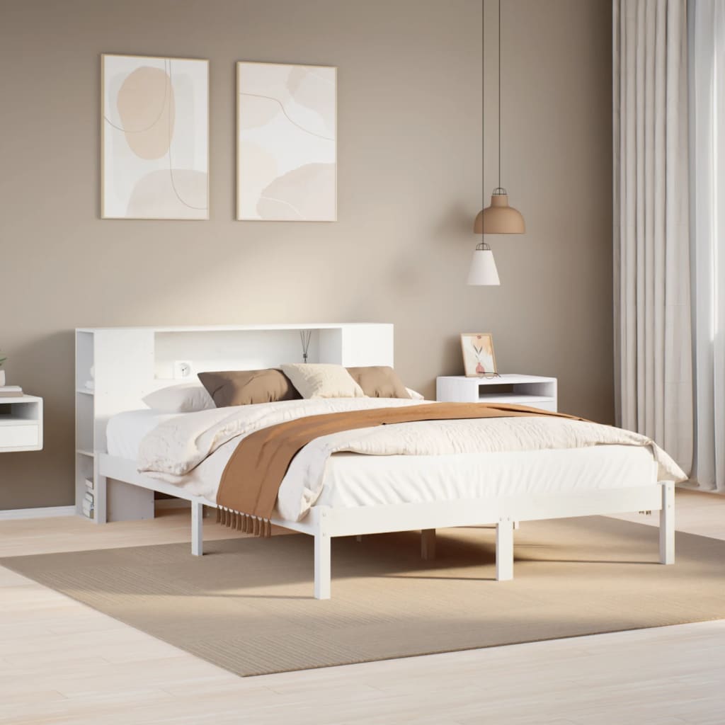 Krevet s regalom z knjige bez madraca bijeli 135x190cm borovina