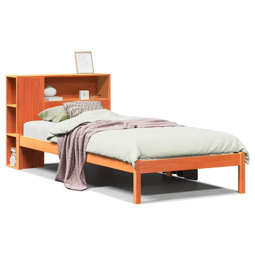 Krevet s regalom za knjige bez madraca 75 x 190 cm od borovine
